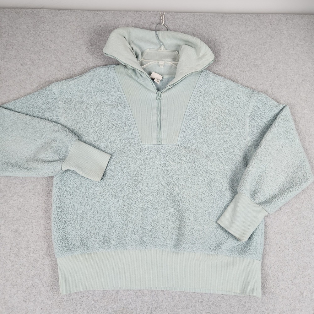 A New Day Sweatshirt Women Medium Blue Sherpa‎ Ribbed Soft Cozy Warm Quarter Zip